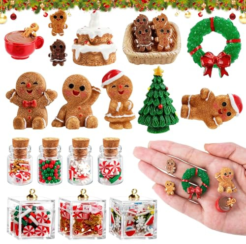 Kuvarix Wichtel Zubehör Weihnachten, 22 Stück Weihnachtswichtel Miniatur Zubehör, Puppenhaus Wichteltür Set 1:12 mit Mini Weihnachtsbaum Kranz Lebkuchenmann für Wichteltür Weihnachten Deko