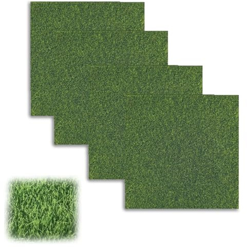 4Pcs Fake Grass,Model Grass,Plastic Craft Grasses Mat Kit Miniature Artificial Fairy Garden Grasses-Blanket Decoration Green Static Turf Landscape Diy Materials Sets for Toy Farm,Dolls House （15x15cm）