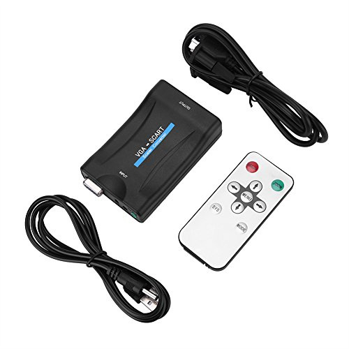 WOHPNLE VGA-zu-SCART-Konverter, kompakter Video-Audio-Adapter mit USB-Stromversorgung und Fernbedienung für Fernseher, PC-VGA und Multimedia-Systeme