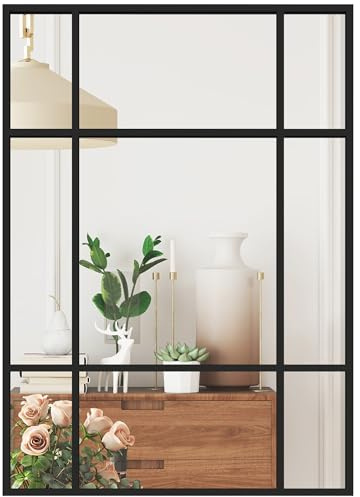 HOMCOM Espejo Rectangular de Pared, 70x50 cm, Espejo de Ventana con Marco de Metal, Decorativo para Salón, Dormitorio, Entrada, Negro