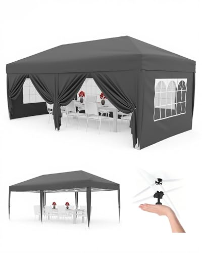 Faltpavillon 3x6 m wasserdicht stabil mit 6 Seitenwänden – Pop up Pavillon faltbar aus 420D Oxford, UV-Schutz 50+, 3-Fach höhenverstellbar, Partyzelt mit Tragetasche für Garten & Outdoor Grau