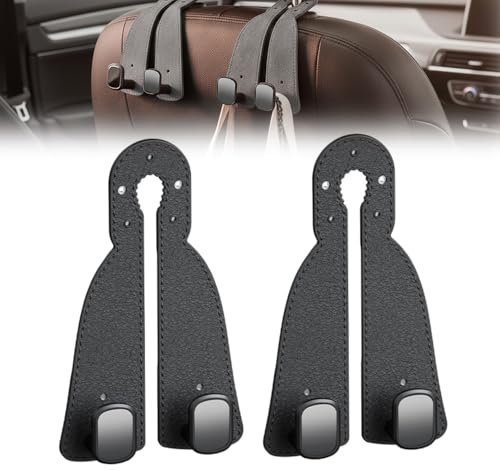 Doppelhaken für Autositzrückseite, Auto Kopfstützen Haken, Leder Autositz Haken, Auto Lagerung Haken, Kopfstützenhaken, Autositzhaken, Auto Zubehör Für Innenraum Handtaschen, Taschen (Schwarz*2)