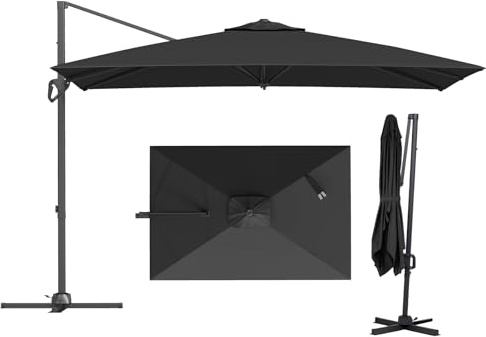 COSTWAY Parasol Deporte Rectangulaire 3x2M, Parasol de Jardin Exterieur Inclinable 6 Positions avec Rotation 360°, Mât en Aluminium et 8 Baleines, Protection Solaire pour Cour Patio Terrasse (Gris)