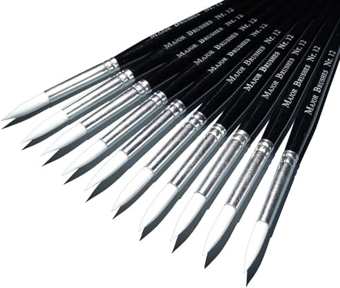 Major Brushes Sable Substitute Size 12 Artist Paint Brushes - Pack of 10