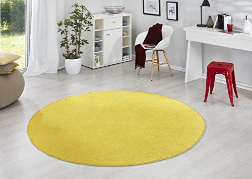 Hanse Home Teppich Fancy Rund – Wohnzimmerteppich einfarbig Modern Velours Teppich für Esszimmer, Wohnzimmer, Kinderzimmer, Flur, Schlafzimmer, Küche – Gelb, Ø133cm