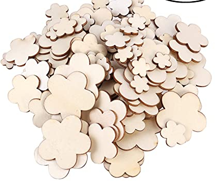 Deko Blumen aus Holz Natur Scheiben Holzblumen für DIY Handwerk Scrapbooking, Geburtstag Hochzeit 100PCS (1,5 cm, 2 cm, 3 cm, 4 cm sortierte Größe)