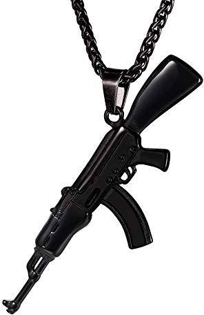 U7 Herren Halskette schwarz Edelstahl Sturmgewehr AK-47 Form Anhänger mit 50+5cm Weizenkette Coole Armee Gewehr Waffe Hip Hop Modeschmuck für Männer Jungen