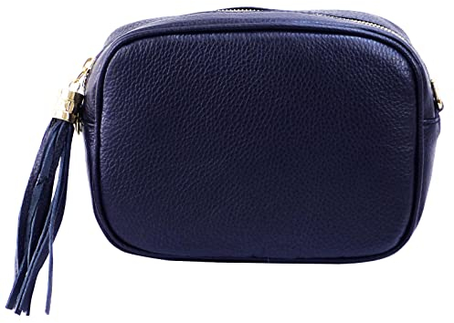 SH Leder Echtleder Umhängetasche mittel kleine Tasche Abendtasche Clutch Crossbody Bag Messenger Handtasche mit Reißverschluss 21x15cm Chiara G209 (Dunkel Blau)