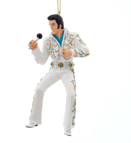 Kurt Adler EP2202 Elvis in Aqua Blue and White Jumpsuit Hanging Ornament, 5-inch Height