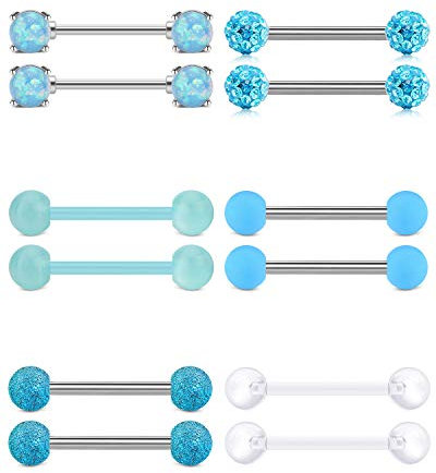 Rajnard Nippelpiercing Zungenpiercing Piercing stab 14G Hellblau Nipplerings Barbell Chirurgischestahl zungenpiercing brustwarzenpiercing Flexible Retainer für Frauen Mädchen 14mm
