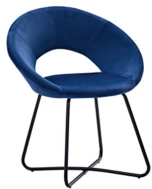 SAM Esszimmerstuhl Lenny in Blau, Stoffbezug aus Samt, Schwarze Metallbeine, Design-Sessel, Polsterstuhl im skandinavischen Stil