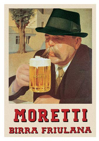 Moretti - Beer - Poster Kunstdruck Art Print - Größe 50x70 cm + 2 St Posterleisten Holz 61 cm