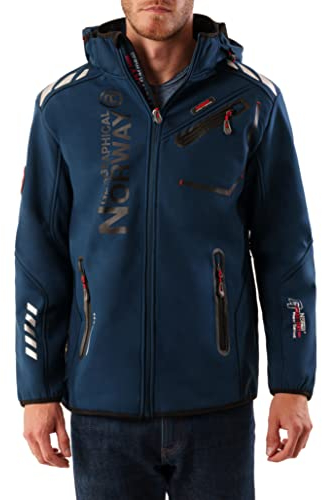 Geographical Norway Rainman Turbo-Dry - Veste d'extérieur Softshell avec capuche pour homme, Bleu marine/noir., L