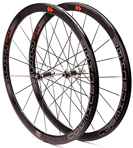 RUJIXU 700c Rennrad-Laufradsatz Rennrad Laufrad Doppelwandige Felgen 40mm 8-11 Geschwindigkeit Kassette Kohlefaser-Nabe Schnellspannrad Felgenbremse 1900g (Color : Silver hub, Size : 700C)