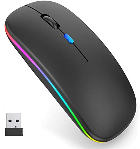 iAmotus Mouse Bluetooth, Mouse Senza Fili Ultra Sottile Bluetooth 5.2 + 2.4G Wireless Mouse LED Ricaricabile Silenzioso con Nano USB e 3 Livelli DPI Regolabile (800/1200/ 1600) per PC, Laptop, Mac