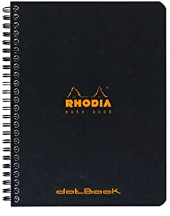 Rhodia 193439C - Packung mit 5 Notizblöcken Notebook mit Doppelspirale A5+ 16x21cm 80Bl Dot-Lineatur 80g, Schwarz, 1 Pack