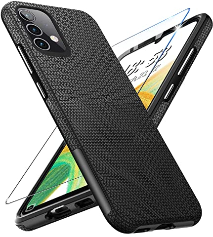 Handyhülle für Samsung Galaxy A33 5G Hülle mit Panzerglas Schutzfolie, Galaxy A33 5G Ständer Case Cover Bumper Stoßfest Kratzfestigkeit Rutschfest Schutzhülle Silikon Galaxy A33 5G Hüllen (Schwarz)