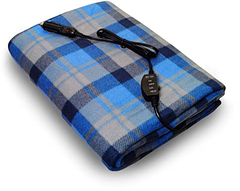 Elektrische Heizdecke für Auto,Asudaro 12 V/45 W Auto weiche Heizmatte Winter elektrische Heizmatte wärmer 2 Temperaturstufen einstellbar für Auto LKW SUV oder Wohnmobil Reisen Camping Blaues Plaid