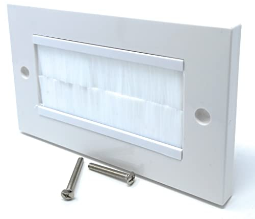 White Brush Plate Faceplate Wall Mounted Installation Tidy Cable Pass Through Insert for Wires and Cable Access (Double 86 x 146mm, White)