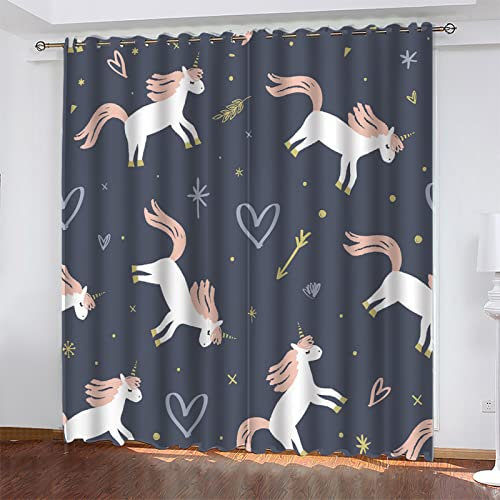 Gardinen Graues Blaues Einhorn Vorhänge Verdunklungsvorhänge Vorhang Blickdicht Gardinen Wohnzimmer Curtains Thermovorhang Schallschutz Vorhang Gardinen mit ösen 2 Tabletten 117 x 137 cm