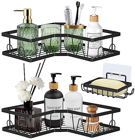 3 Pcs Duschablage Ohne Bohren, Badezimmer Duschregal Ecke mit Seifenschale Rustproof Edelstahl keine Bohrung Dusche Regale Fur Badezimmer Kuche