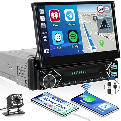 CAMECHO 1 DIN Carplay Wireless Android Auto,7 Zoll Automatisch Bildschirm Autoradio mit Bluetooth Freisprecheinrichtung Mirror Link FM USB/SD/AUX-in+Rückfahrkamera