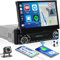 [Upgrade sans Fil] 1 DIN Carplay Android Auto,7 Pouces écran Rétractable Motorisé Autoradio avec Bluetooth Mains Libres Mirror Link FM USB/SD/AUX-in+Caméra de recul