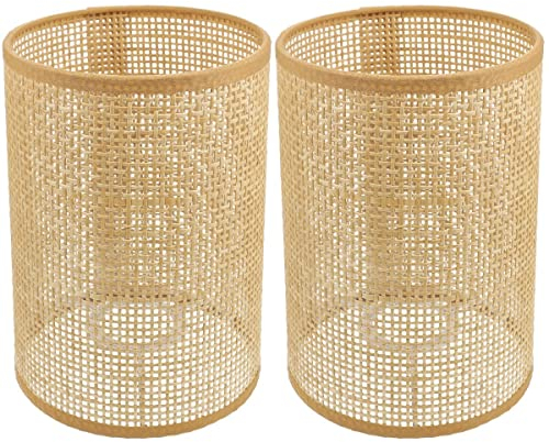 DOITOOL Petit Abat Jour Rotin Remplacement 2 Pièces E27/E14 Abat-Jour De Lustre Couvercle De Lumière Cylindrique Tissé Naturel Couvercle De Lampe De Table Pour Lustres Lampes