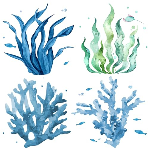 GORGECRAFT 4pz Vetrofanie Alghe Marine 16cm Adesivi per Finestre Estate Adesivi A Tema Oceano Acquerello Animali Marini Decalcomanie Impermeabili Rimovibili per Decorazioni Estive per La Casa Sotto