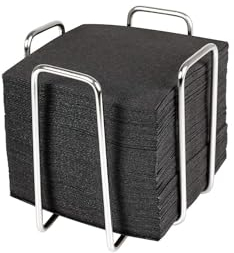 Hostelnovo - Porte-serviettes en acier inoxydable avec 50 serviettes noires de cocktail 10 x 10 cm