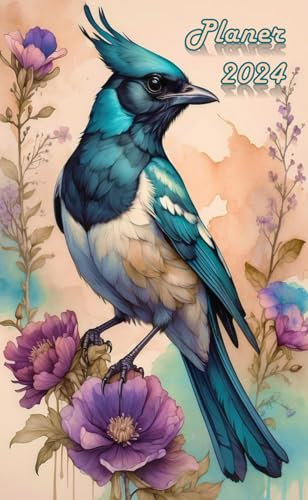 Taschenkalender 2024 Vögel A6, Schöner mini Wochenkalender 2024 Natur, Kompakter Terminkalender für das ganze Jahr, Wochenkalender Cartoon, Deutscher ... Comic für Mädchen, Kinder & Jungs