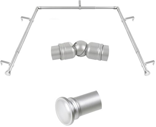 TONIAL Gardinenstangen für Erkerfenster, 81,3 bis 213,3 cm, Mittelstange für Fenster, 50,8 bis 213,3 cm, Seitenstangen für Fenster, 1,9 cm dekorative Gardinenstangen mit kleinem Kappenende, Silber