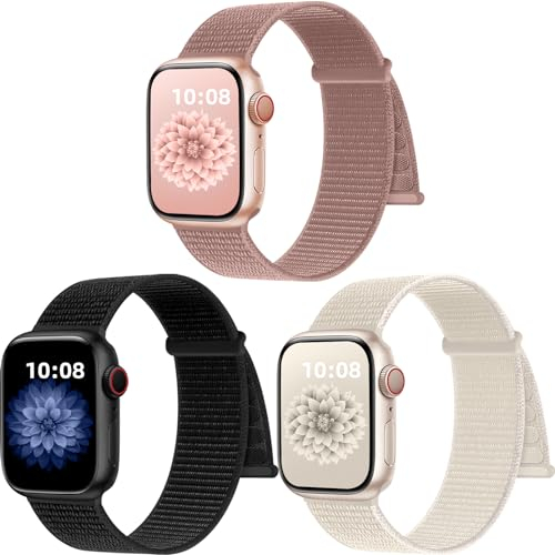 PIOWNN 3 Stück Nylon Armband Kompatibel mit Apple Watch Armband 41mm 40mm 38mm 42mm 44mm 45mm 46mm 49mm Damen Herren, Klettverschluss Sport Loop Armband für iWatch SE Series 10 9 8 7 6 5 4 3 2 1 Ultra