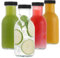 LIMILI Lot de 4 bouteilles de jus en verre avec couvercles, réutilisables de 250 ml avec couvercles, bouteilles en verre transparent pour boissons faites maison, pique-niques, voyages, école