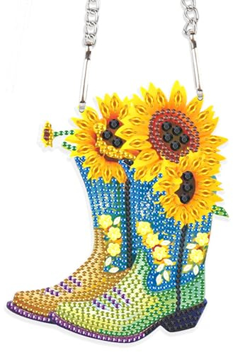 DCIDBEI Diamond Painting Ornaments Signs Sunflower 15 x 15 cm Diamond Painting Pendant with Chain Diamond Painting Wreath Set with Hanging Chain Painting by Numbers Wall Sign Front Door Sign Wall and