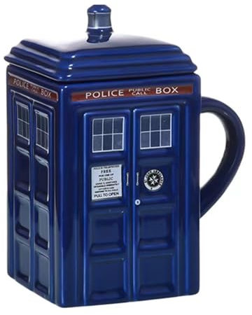BURLOE Tasse Kaffeebecher, Police Box Keramikbecher Mit Deckelabdeckung Für Tee Kaffeebecher Lustiges Kreatives Geschenk, Blau