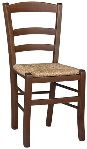 Sedia Legno Robusta Ristorante Bar Casa Paesana Noce Scuro Seduta Paglia