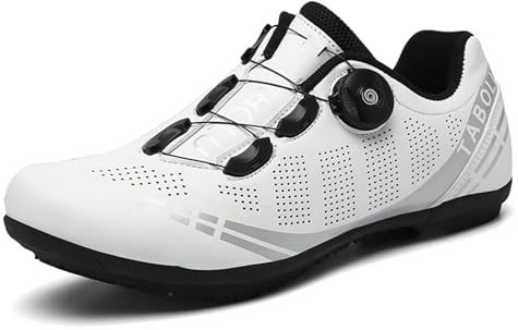 Hixingo Zapatillas Ciclismo para Zapatillas MTB Hombres Carretera Mujeres Zapatos de Montar en Carretera y Montaña, Goma Suela Zapatos de Bicicleta sin Bloqueo（Blanco，44 EU）
