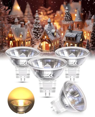 TobeBright 4X MR11 GU4 Lampadine Alogene 6V 10W, Dimmerabile MR11 GU4 Lampadine Faretto Alogeno Bianco Caldo 2800K, 35mm * 35mm per Incasso Può Tracciare l'Illuminazione, Illuminazione Natalizia