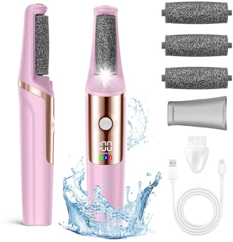 Dongxw Foot Files,Electric Callus Remover,3 Speeds Pedicure Feet Hard Skin Remover Kit, Electric Foot File, Rechargeable Foot Care Skin Removers with 3 Replacement Rollers, for Feet Care(Pink)
