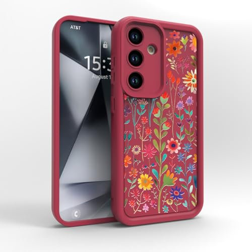 PanXCase Coque pour Samsung Galaxy A55 - Étui Silicone Souple Fine Légère Elegant Désign, Protection Caméra Antichoc Anti-Rayures Mince Housse (Wine Red,Flowers)
