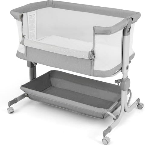 DREAMADE Lit Bébé Cododo avec Matelas,Berceau Inclinable Bébé 0-6Mois avec 6 Hauteurs&4 Roues Verrouillables&Sac de Transport,Lit d'enfant Inclinable Nourrissons (Gris Clair,87x63x85CM)