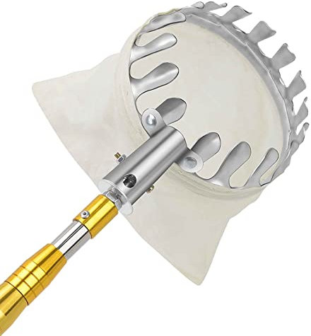 Recogedor de manzanas con mango telescópico, dientes de pinza de metal, poste de conexión ligero de acero inoxidable, fuerte capacidad de carga