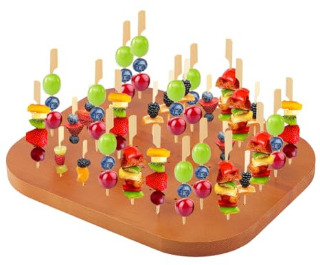 PH PandaHall Spießhalter aus Holz mit 59 Löchern Obst Kabobs Spieße Display Board Catering-Zubehör Süßigkeiten Stand Tonfiguren Display Tabletts für Vorspeisen Cocktail Partys Picknick, 30x25cm