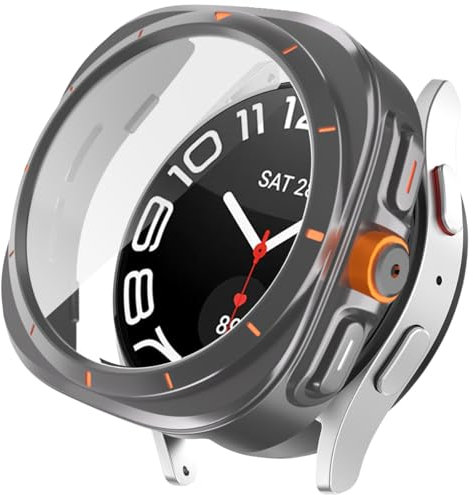 Miimall Coque Styling Cercle Intérieur Compatible avec Samsung Galaxy Watch 6 40MM. Accessoire d'Étui en PC Bumper et Verre Trempé de Haute Définition, Étanchéité, Protecteur Anti-Rayures, Gris