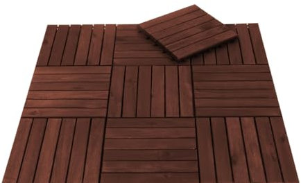 Woodtex Terrassenfliesen 30x30x2,4cm|klickfliesen Balkonfliesen aus Akazien|Akazienholz 12 Latten Bodenbelag für Balkon & Terrasse - Wetterfest mit PVC Träger|dunkel geölt