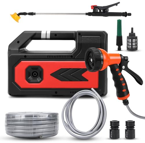 Roadtime Bomba de Agua autocebante portátil para Makita 18 V, bomba de jardín eléctrica inalámbrico,Aspersor largo Con Manguera 10M Tubo Entrada Agua 2.5 para Vehículos,Jardinería(sin batería)
