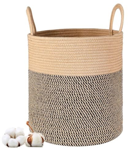Cotton Rope Baskets Large Laundry Basket Woven Storage Basket Decor Laundry Hamper with Handle for Blankets Toys, 35 x 39 CM