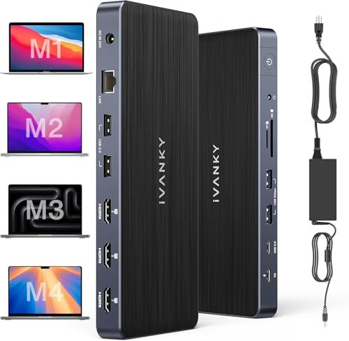 iVANKY 14-in-1 FusionDock Pro 1+, Triplo Monitor 4K@60Hz MacBook Docking station USB-C con Adattatore di Alimentazione da 180W, DisplayLink, 3*HDMI, 2,5GbE, 6 * 10Gbps USB, 96W PD, SD/TF 4.0