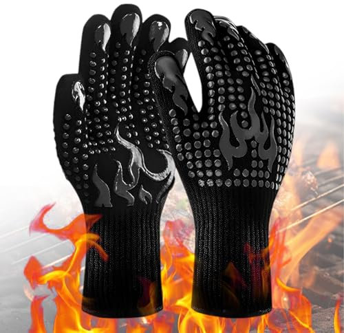 Guanti Universali XL Barbecue, Resistenti al Calore a 500° F (260° C) Guanti Forno per Cucinare, con Silicone Antiscivolo Guantes Horno, Utilizzati per Cuocere al Forno, Grigliare, Cucinare